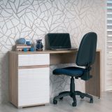 Scrivania Marrone Rovere Bianco un Cassetto un Ripiano 130x50x75.5h cm, Un'anta - Cambio