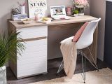 Scrivania Marrone Rovere Bianco un Cassetto un Ripiano 130x50x75.5h cm, Un'anta - Cambio