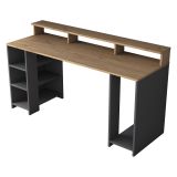 Scrivania Marrone Rovere Nero Antracite 6 Ripiani 7 Vani 160x55x90h cm, Colore Ripiano Marrone - Sedico