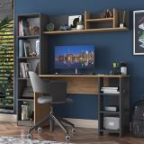 Scrivania Marrone Rovere Nero Antracite 9 Ripiani 2 Cassetti 160x45x162h cm, 7 Vani - Venetico