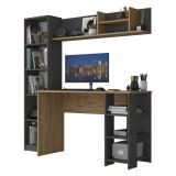 Scrivania Marrone Rovere Nero Antracite 9 Ripiani 2 Cassetti 160x45x162h cm, 7 Vani - Venetico