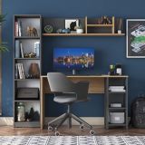 Scrivania Marrone Rovere Nero Antracite 9 Ripiani 2 Cassetti 160x45x162h cm, 7 Vani - Venetico