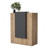 Scrivania Marrone Rovere Nero Antracite un Ripiano un Cassetto 90x40x110h cm, Banco Reception - Otricoli