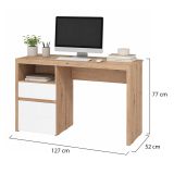 Scrivania Marrone Rovere Nodi Bianco 2 Cassetti 2 Ripiani 127x52x77h cm, un Vano - Flam