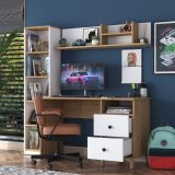 Scrivania Marrone Rovere Nodi Bianco 9 Ripiani 2 Cassetti 120x50x162h cm, 7 Vani - Venetico
