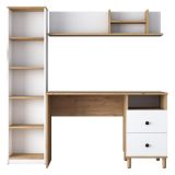 Scrivania Marrone Rovere Nodi Bianco 9 Ripiani 2 Cassetti 120x50x162h cm, 7 Vani - Venetico