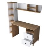 Scrivania Marrone Rovere Nodi Bianco 9 Ripiani 2 Cassetti 120x50x162h cm, 7 Vani - Venetico