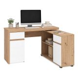 Scrivania Marrone Rovere Nodi Bianco Angolare 2 Cassetti 140x124x77h cm, 5 Ripiani - Piran
