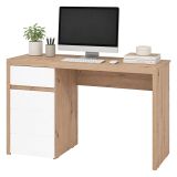 Scrivania Marrone Rovere Nodi Bianco un Cassetto 2 Ripiani 140x52x76h cm, Un'anta - Bovec