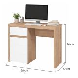 Scrivania Marrone Rovere Nodi Bianco un Cassetto 2 Ripiani 98x47x74h cm, Un'anta - Anholt