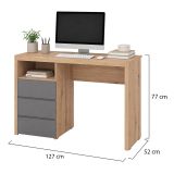 Scrivania Marrone Rovere Nodi Grigio Scuro 2 Cassetti 2 Ripiani 127x52x77h cm, un Vano - Flam