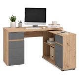 Scrivania Marrone Rovere Nodi Grigio Scuro Angolare 2 Cassetti 140x124x77h cm, 5 Ripiani - Piran