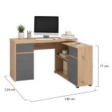 Scrivania Marrone Rovere Nodi Grigio Scuro Angolare 2 Cassetti 140x124x77h cm, 5 Ripiani - Piran