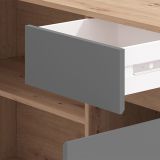 Scrivania Marrone Rovere Nodi Grigio Scuro Angolare 2 Cassetti 140x124x77h cm, 5 Ripiani - Piran