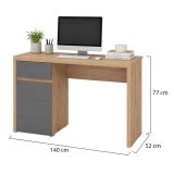 Scrivania Marrone Rovere Nodi Grigio Scuro un Cassetto 2 Ripiani 140x52x77h cm, Un'anta - Bovec