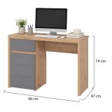 Scrivania Marrone Rovere Nodi Grigio Scuro un Cassetto 2 Ripiani 98x47x74h cm, Un'anta - Anholt