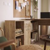 Scrivania Marrone Rovere Nodi Modulabile Angolare 122x120x75h cm, un Cassetto - Linare