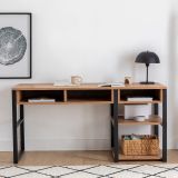 Scrivania Marrone Rovere Nodi Nero 5 Ripiani 5 Vani 150x58x76h cm, Colore Ripiano Marrone - Taceno