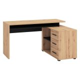 Scrivania Marrone Rovere Nodi Nero Angolare 3 Ripiani 137.5x101.5x75h cm, 3 Cassetti - Sapri