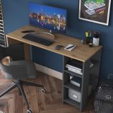 Scrivania Marrone Rovere Nodi Nero Antracite 4 Ripiani 3 Vani 120x45x74h cm, Colore Ripiano Marrone - Pombia