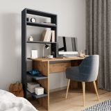 Scrivania Marrone Rovere Nodi Nero Antracite 5 Ripiani 5 Vani 120x55x150h cm, con Libreria - Gradara