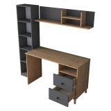 Scrivania Marrone Rovere Nodi Nero Antracite 9 Ripiani 2 Cassetti 120x50x162h cm, 7 Vani - Venetico