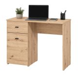 Scrivania Marrone Rovere Nodi Nero un Cassetto 2 Ripiani 98x45x74h cm, Un'anta - Cocham