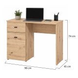 Scrivania Marrone Rovere Nodi Nero un Cassetto 2 Ripiani 98x45x74h cm, Un'anta - Cocham