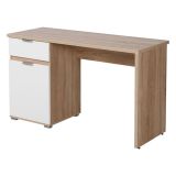 Scrivania Marrone Rovere Scuro Bianco un Cassetto un Ripiano 130x50x75.5h cm, Un'anta - Petriano