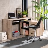 Scrivania Marrone Rovere Scuro Nero Angolare 3 Ripiani 137.5x101.5x75h cm, 3 Cassetti - Sapri