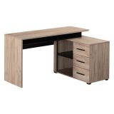 Scrivania Marrone Rovere Scuro Nero Angolare 3 Ripiani 137.5x101.5x75h cm, 3 Cassetti - Sapri