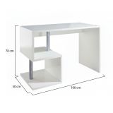 Scrivania Massimo, Scrittoio lineare porta PC, Tavolo multiuso per ufficio, Scrivania salvaspazio multiposizione, 100% Made in Italy, cm 100x50h78, Bianco lucido