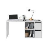 Scrivania Milwaukee, Scrittoio multifunzione modulare con scaffale, Tavolo da studio o ufficio multiposizione con montaggio ad angolo, 152x49h74 cm, Bianco