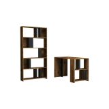 Scrivania Mirach, Scrittoio angolare, Tavolo per ufficio porta PC con libreria, 120x60h75 cm, Noce e Antracite