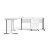 Scrivania Mirella, Scrittoio multiuso, Tavolo per ufficio porta PC, Piano di lavoro, 230x200 h75 cm, Bianco e Grigio