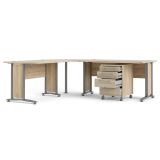 Scrivania Mirella, Scrittoio multiuso, Tavolo per ufficio porta PC, Piano di lavoro, 230x200 h75 cm, Grigio e Quercia