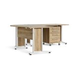 Scrivania Mirella, Scrittoio multiuso, Tavolo per ufficio porta PC, Piano di lavoro, 230x200 h75 cm, Quercia e Bianco