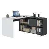 Scrivania modulabile bianca e antracite 136x139cm con libreria - Abby