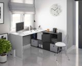 Scrivania modulabile bianca e antracite 136x139cm con libreria - Abby