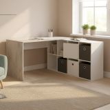 Scrivania modulabile bianca e cemento 136x139cm con libreria - Abby