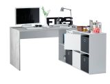 Scrivania modulabile bianca e cemento 136x139cm con libreria - Abby