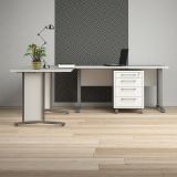 Scrivania Myriam, Scrittoio multiuso, Tavolo per ufficio porta PC, Piano di lavoro, 200x230 h75 cm, Bianco e Grigio