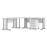 Scrivania Myriam, Scrittoio multiuso, Tavolo per ufficio porta PC, Piano di lavoro, 200x230 h75 cm, Bianco e Grigio