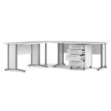 Scrivania Myriam, Scrittoio multiuso, Tavolo per ufficio porta PC, Piano di lavoro, 200x230 h75 cm, Bianco e Grigio