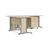 Scrivania Myriam, Scrittoio multiuso, Tavolo per ufficio porta PC, Piano di lavoro, 200x230 h75 cm, Grigio e Quercia
