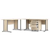 Scrivania Myriam, Scrittoio multiuso, Tavolo per ufficio porta PC, Piano di lavoro, 200x230 h75 cm, Grigio e Quercia