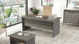 Scrivania Nash, Scrittoio multiuso, Tavolo per ufficio porta PC, Piano di lavoro, 180x90 h75 cm, Marrone e Grigio