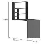 Scrivania Nero Antracite 5 Ripiani 6 Vani 59x90x74h cm, con Libreria - Veglio