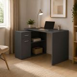 Scrivania Nero Antracite Angolare un Cassetto 120x92x74h cm, 2 Ripiani - Linaza