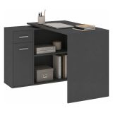 Scrivania Nero Antracite Angolare un Cassetto 120x92x74h cm, 2 Ripiani - Linaza